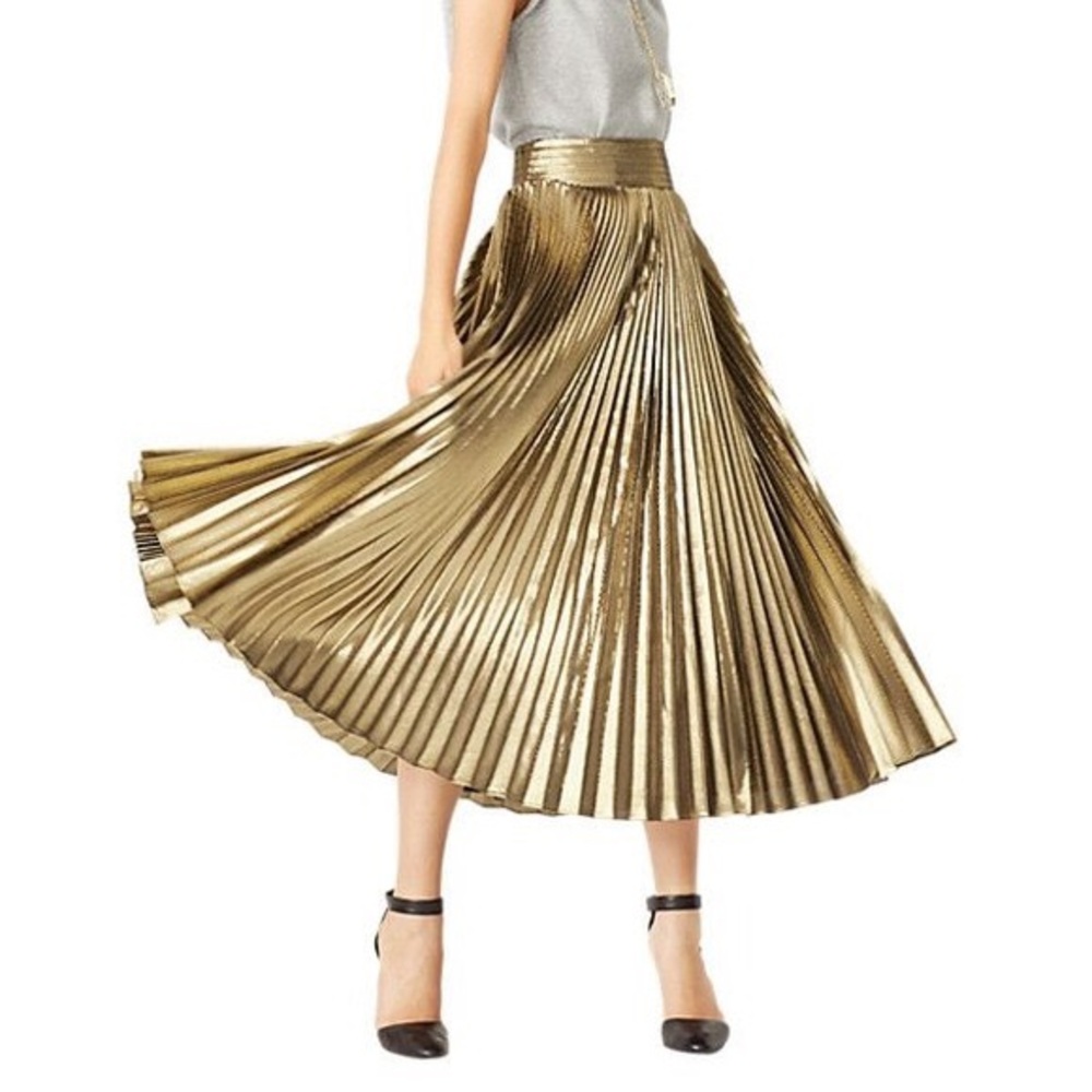 Kate Spade Saturday gold pleated midi skirt 00